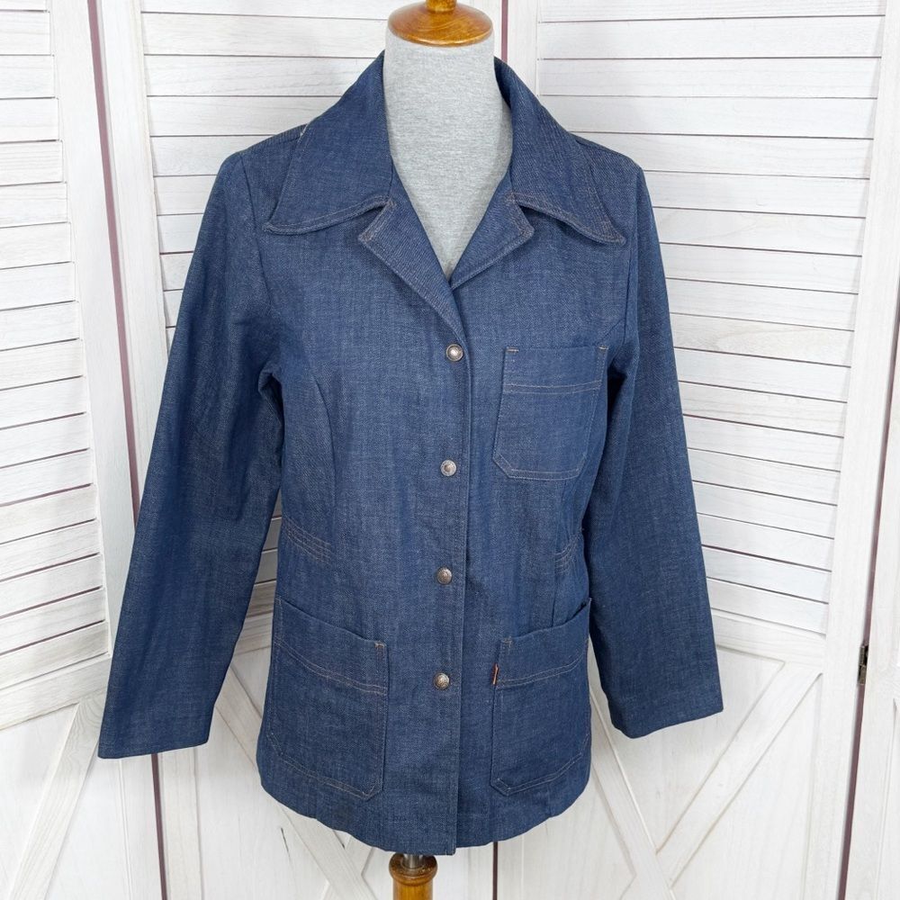 Vintage 70s Levi's Safari Denim Blazer Leisure Jacket Orange Tab Blue Large